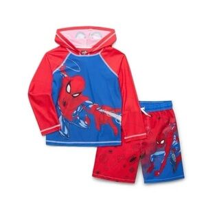 NWT. MARVEL Spider-Man Kids Rashguard and Swim Trunks Set